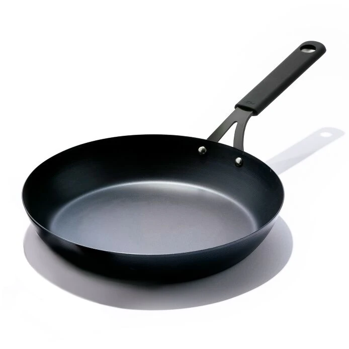 OXO Obsidian Carbon Steel 12" Frypan With Silicone Sleeve 1 OXO Obsidian Carbon Steel 12" Frypan With Silicone Sleeve