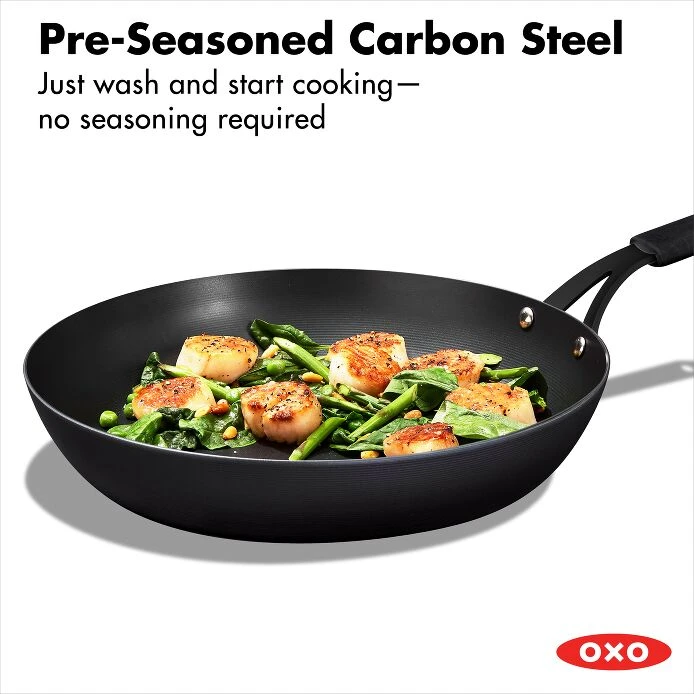 OXO Obsidian Carbon Steel 12" Frypan With Silicone Sleeve 2 OXO Obsidian Carbon Steel 12" Frypan With Silicone Sleeve - Image 2