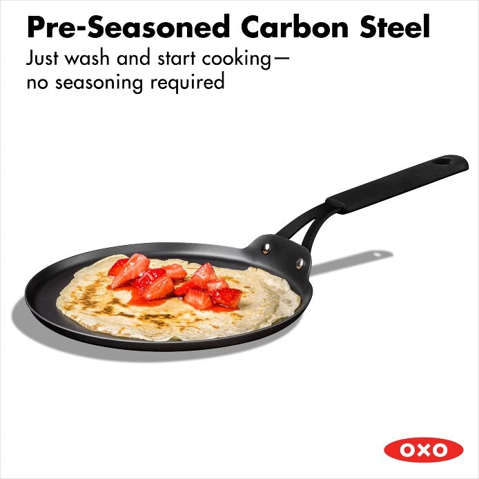OXO Obsidian Carbon Steel 10" Crepe Pan With Silicone Sleeve 2 OXO Obsidian Carbon Steel 10" Crepe Pan With Silicone Sleeve - Image 2
